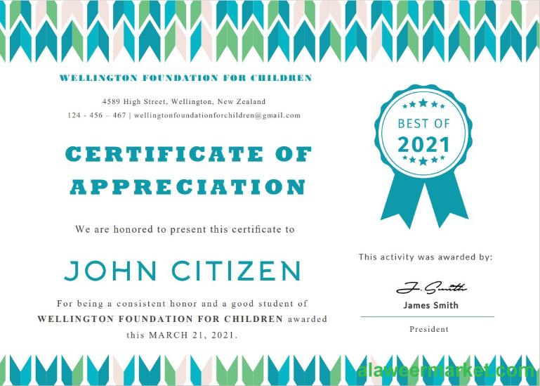 USA Student Appreciation certificate